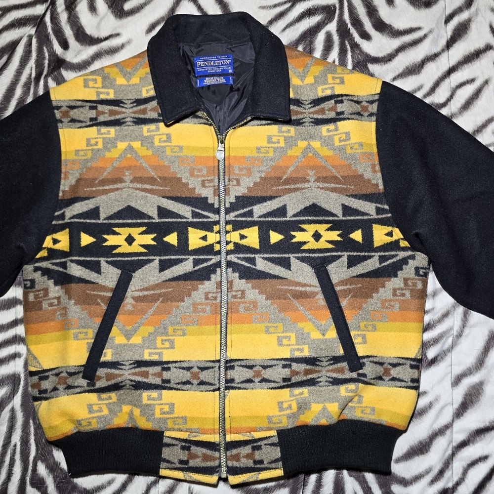 Pendleton aztec geometric design wool bomber jack… - image 1